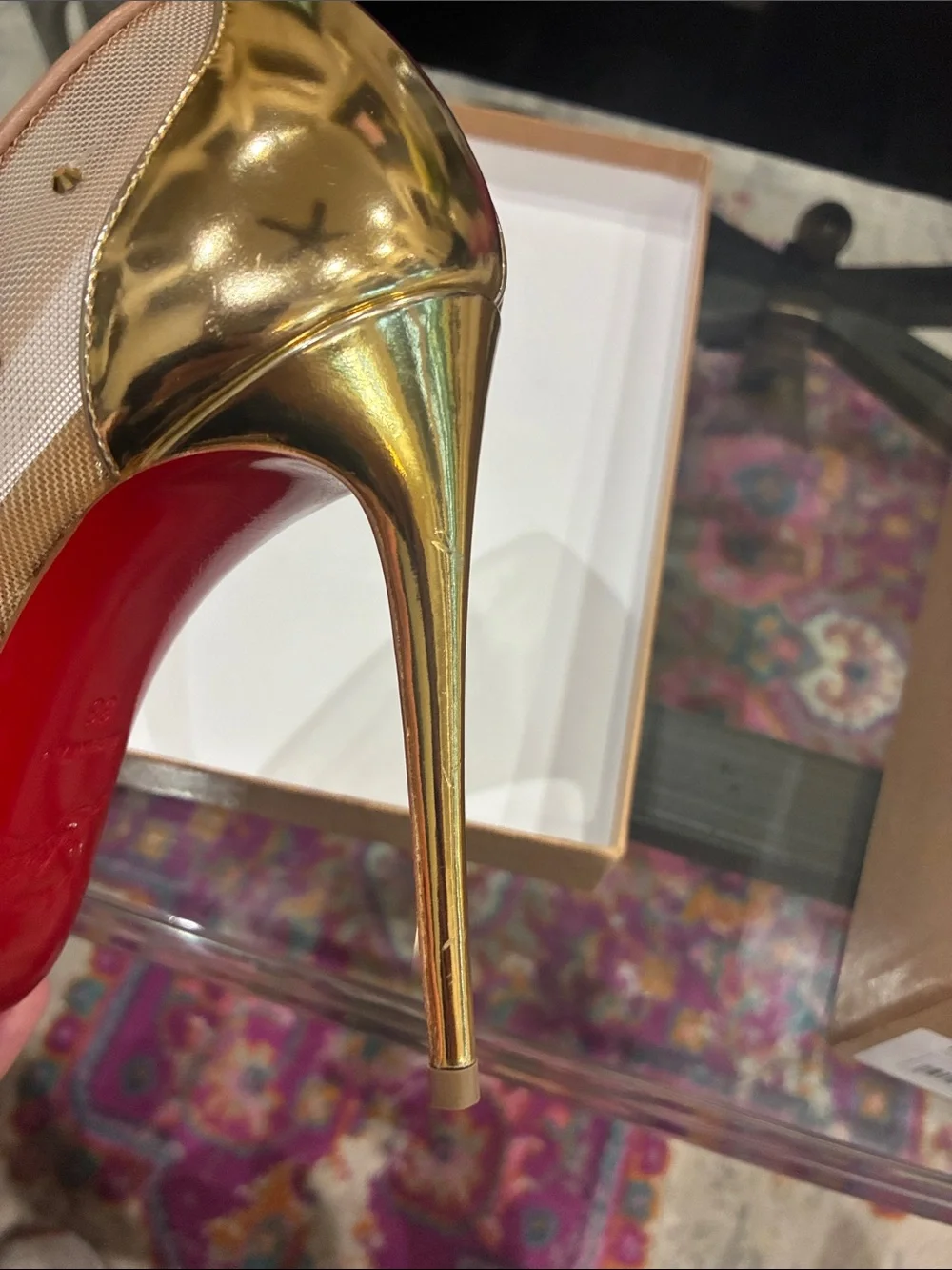 Christian Louboutin Sheer Gold Mesh Crystal-Embellished Pointed Pumps